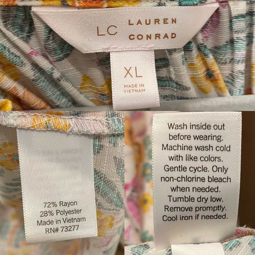 LC Lauren Conrad Bundle Size XL Floral Plaid Blouse Tops Ruffle Popover Feminine - Picture 15 of 15